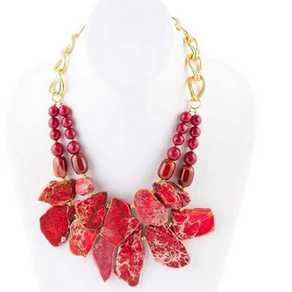 NWT Barse Genuine Stone Red Tone Statement Necklace